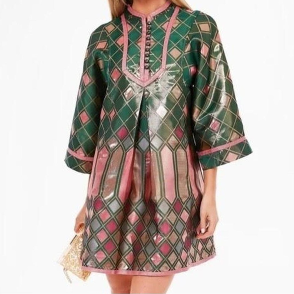 Tuckernuck Green Tunic with Pink and Gold Metallic Accents - Picture 2 of 8